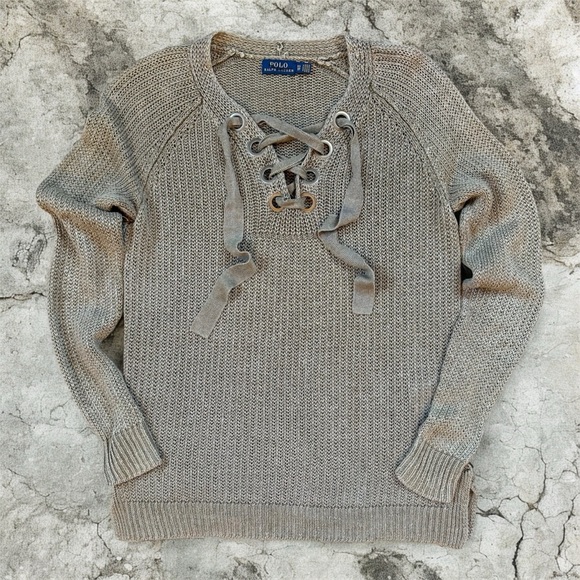 Polo Ralph Lauren Linen Lace Up Oversized Sweater Size XS - Picture 5 of 5